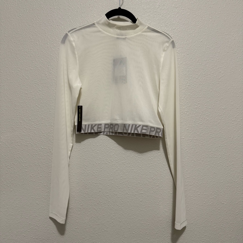 Nike Pro Mesh Long Sleeve Crop Top - White - Size Medium